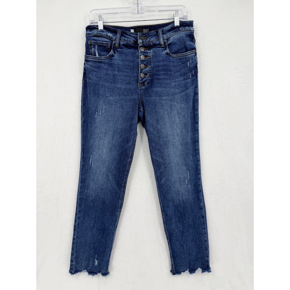Kut from the Kloth Rachael Fab Ab Mom Jean High Rise Blue Distressed Size 8L